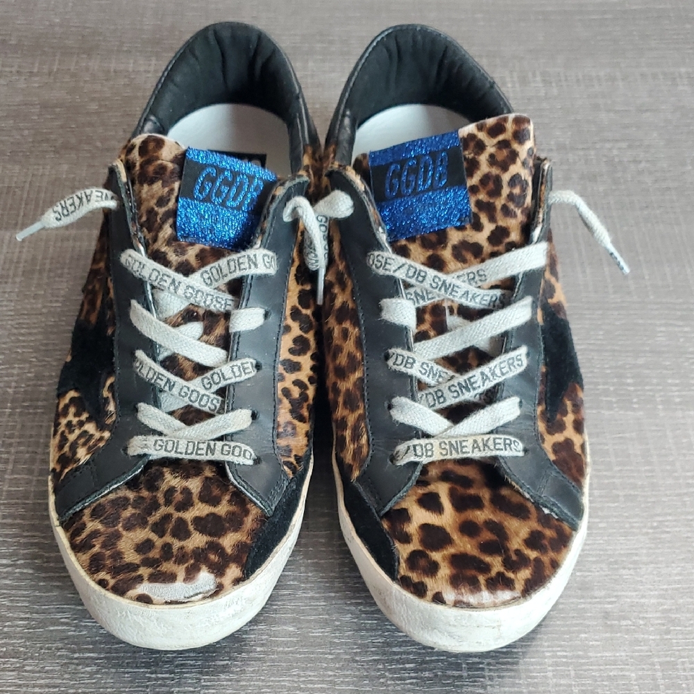 Golden Goose Superstar 38 Leopard and Black Sneakers